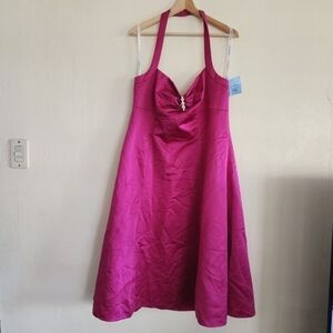 NWT David's Bridal Pink Fuchsia Halter A Line Dress Plus Size 16